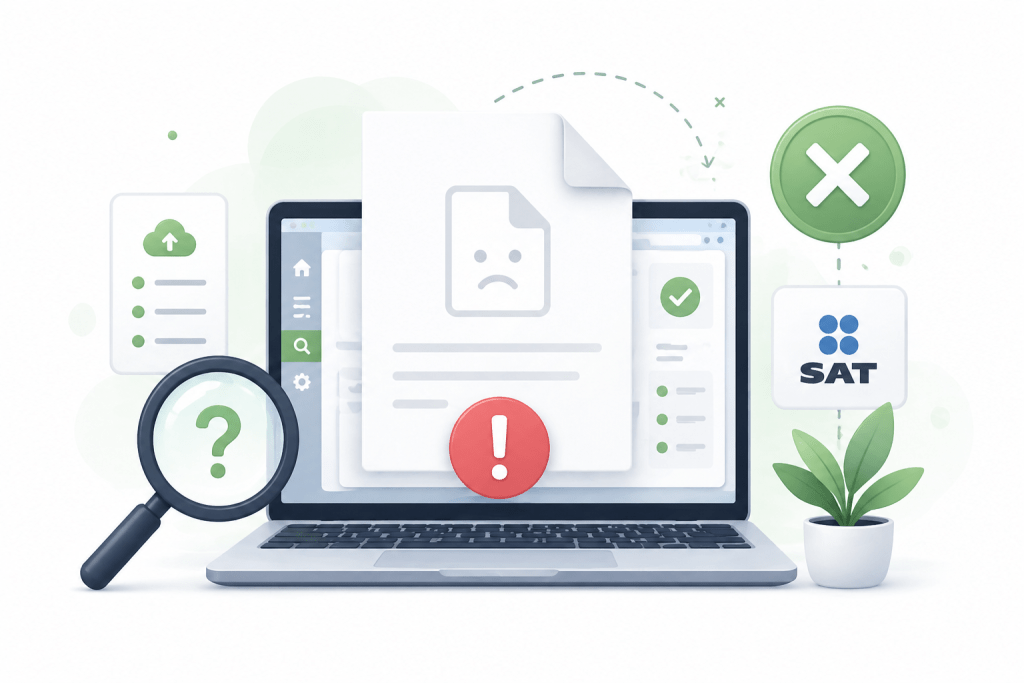 factura CFDI no encontrada en el SAT con error de validación y búsqueda de comprobante electrónico en México