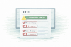 Complemento de pago CFDI mal timbrado con errores en monto y fecha ilustración de facturación electrónica en México