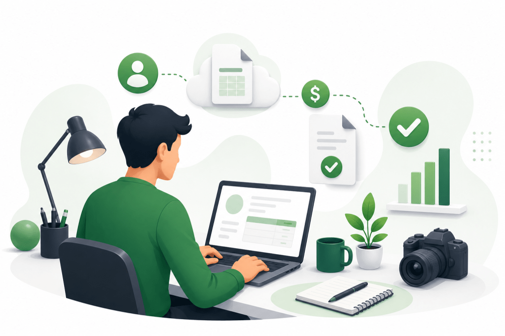 freelancer trabajando con facturación electrónica y validación de cfdi en sistema digital en México
